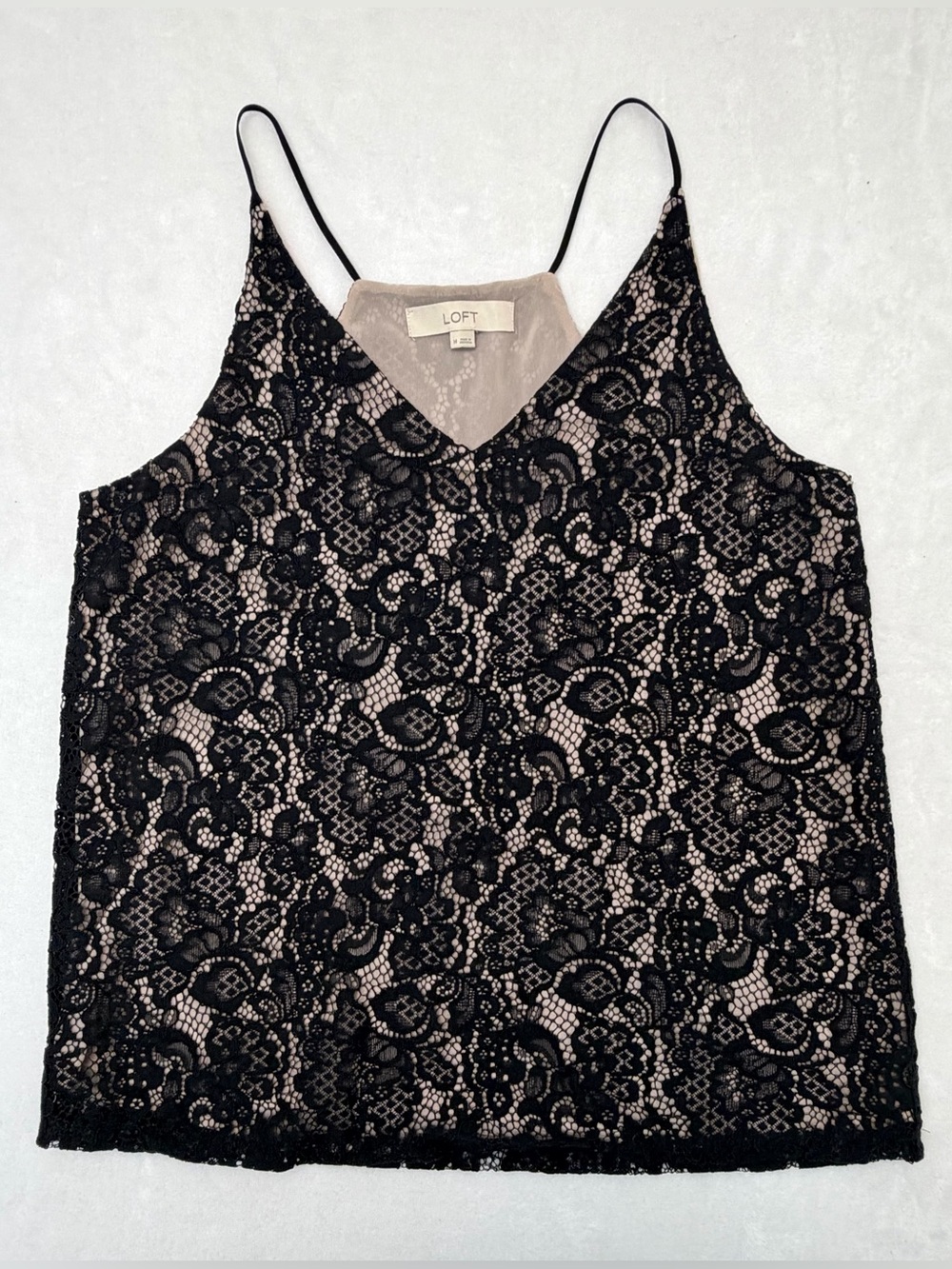 Loft Womens Lace Sleeveless Top V-Neck Black/Nude Size Medium